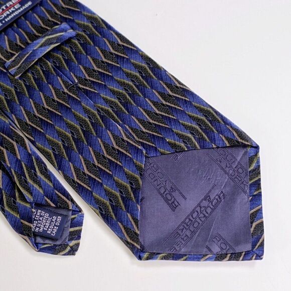 Roundtree & Yorke‎ Blue Green Abstract Print Wide Silk Tie Handmade In USA - Picture 5 of 6